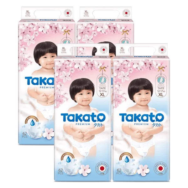 Combo 4 Tã dán Nhật Bản Takato siêu mềm mại (XL, 62 miếng)