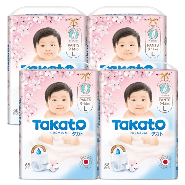 Combo 4 Tã quần Nhật Bản Takato siêu mềm mại (L, 68 miếng)