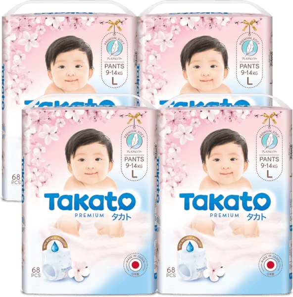 Combo 4 Tã quần Nhật Bản Takato siêu mềm mại (L, 68 miếng)