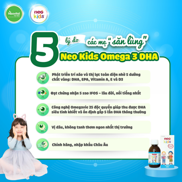 Combo 2 Thực phẩm bảo vệ sức khoẻ NEO KIDS OMEGA 3 DHA