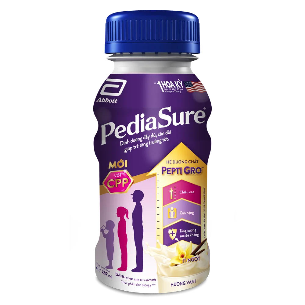 Combo 10 Thực phẩm dinh dưỡng y học cho trẻ 1-10 tuổi: Pediasure dạng lỏng hương vani 237ml (Lốc 6 chai)