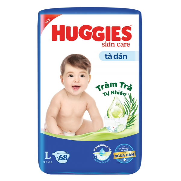 Tã dán Huggies Skincare cực đại (L,  9 - 14kg, 68 miếng)