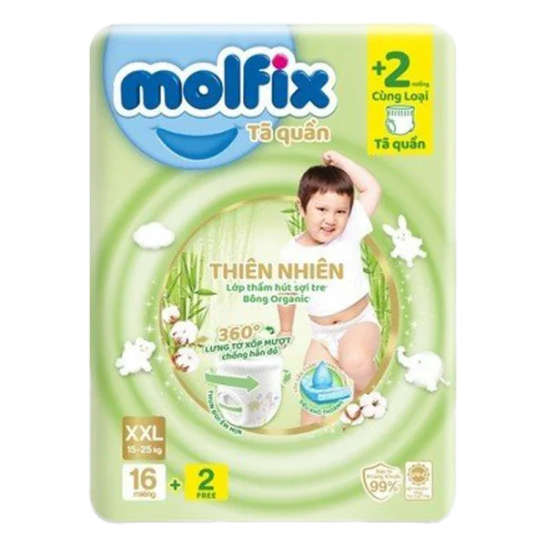 QT Molfix_Tã quần Molfix Thiên Nhiên (XXL, 16 miếng) + 2 miếng