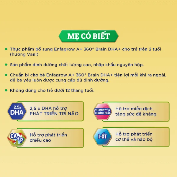 Thùng thực phẩm bổ sung: Enfagrow A  360 Brain DHA  hương Vani - 8 lốc