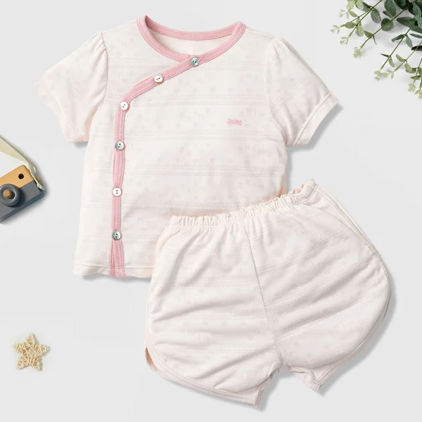 Bộ sơ sinh ngắn dệt jacquard Animo I1121046 (0-12M,Hồng nhạt)