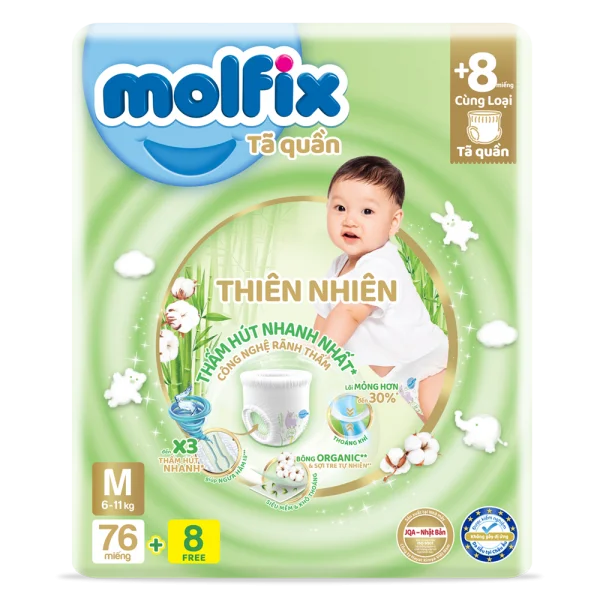 Tã quần Molfix Thiên Nhiên (M, 6 - 11kg, 76 miếng) (giao bao bì ngẫu nhiên)