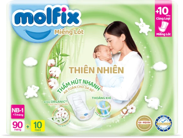 [Google Shopping] Miếng lót Molfix Thiên Nhiên (Newborn 1, < 1 tháng, 90 miếng + 10 miếng)