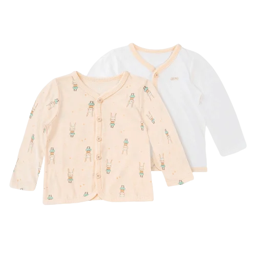 Cặp áo ss cài giữa tay dài Animo NB422053 (3-6M,cam-trắng)