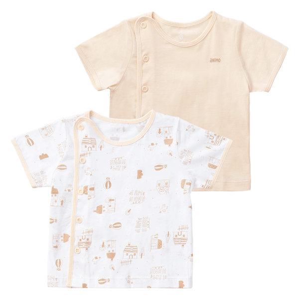 Cặp áo sơ sinh cài chéo tay ngắn Animo KV123001 (NB-12M,Kem)
