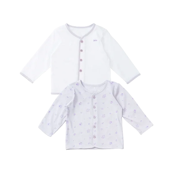 Cặp Áo SS cài giữa tay dài Animo KV223022 (9-12M,Tím họa tiết_Trắng)