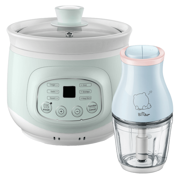 Combo Máy xay thực phẩm đa năng Bear (600ml, QSJ-B02Y5, CC) và Nồi hầm nấu cháo chậm Bear (DDG-D10J2, CC)