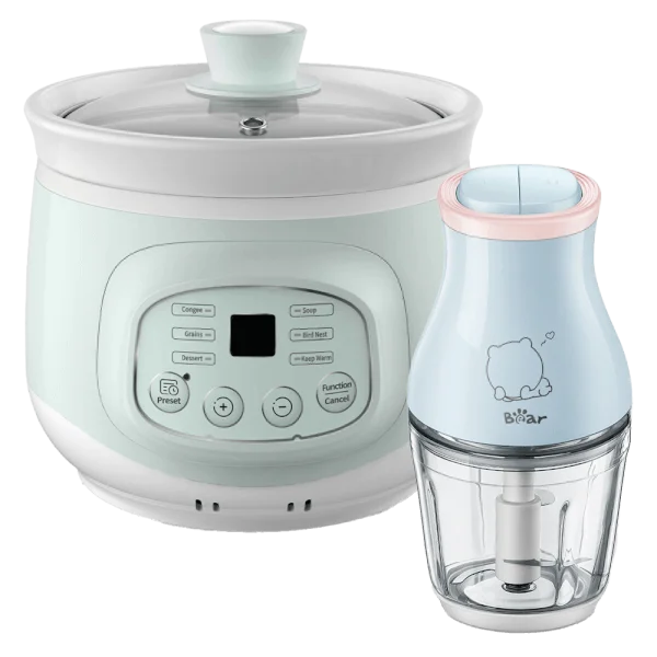 Combo Máy xay thực phẩm đa năng Bear (600ml, QSJ-B02Y5, CC) và Nồi hầm nấu cháo chậm Bear (DDG-D10J2, CC)