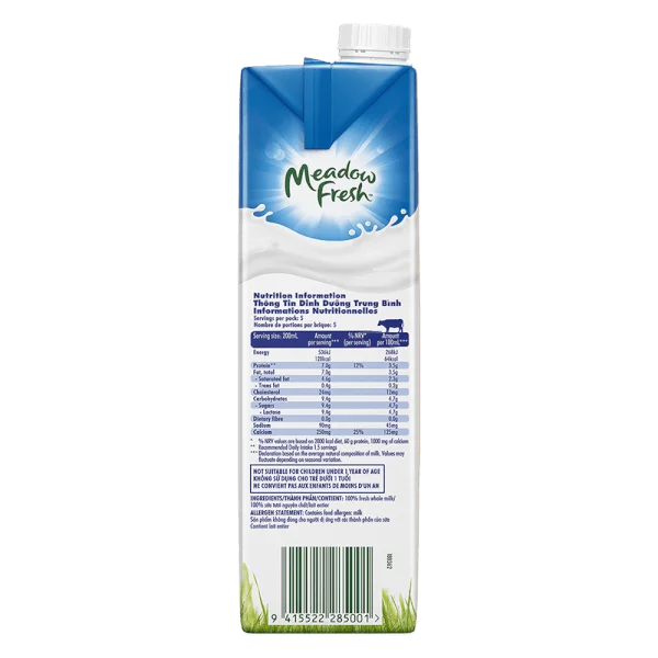 Combo 4 Sữa tươi tiệt trùng Nguyên kem nhãn hiệu Meadow Fresh 1L