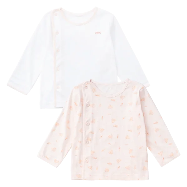 Cặp Áo SS cài chéo tay dài Animo KV223016 (3-6M,Cam họa tiết_Trắng)