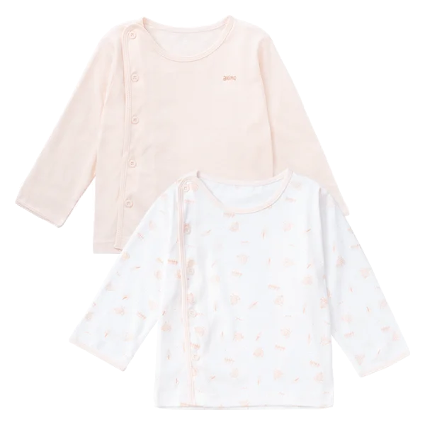 Cặp Áo SS cài chéo tay dài Animo KV223015 (9-12M,Trắng họa tiết-Cam)