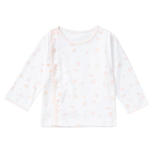 Cặp áo sơ sinh cài chéo tay dài Animo KV223015 (NB-12M,Trắng họa tiết-Cam)