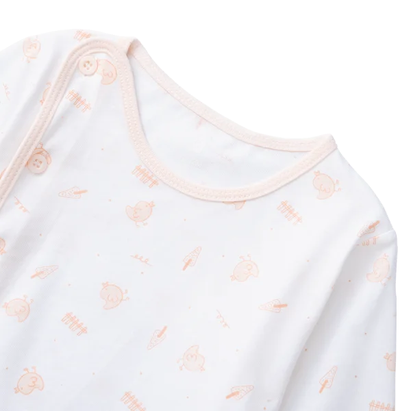 Cặp áo sơ sinh cài chéo tay dài Animo KV223015 (NB-12M,Trắng họa tiết-Cam)