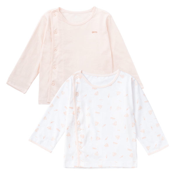 Cặp áo sơ sinh cài chéo tay dài Animo KV223015 (NB-12M,Trắng họa tiết-Cam)