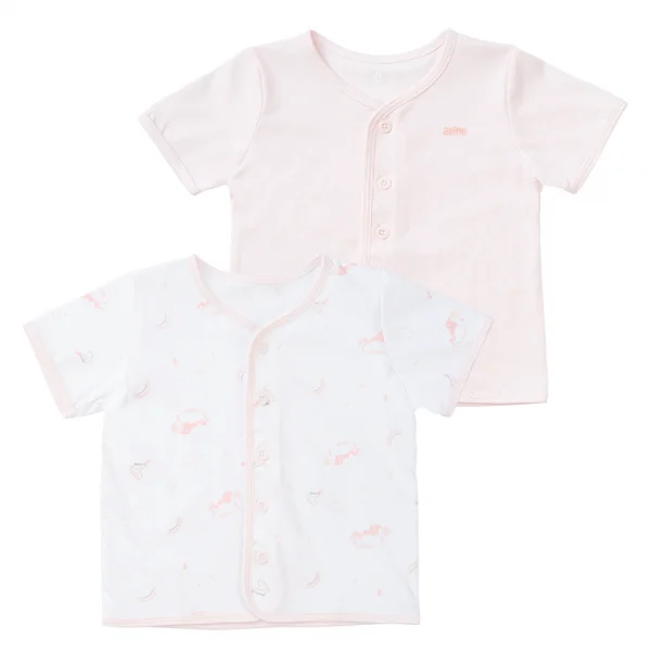 Combo 3 Cặp áo sơ sinh cài giữa tay ngắn Animo KV223017 (NB,Trắng họa tiết_Hồng)