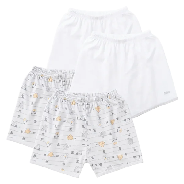 Combo 2 Cặp quần sơ sinh 6-9M ngắn Animo KV223014 (Trắng họa tiết_Xám) và  KV223013 (Xám họa tiết_Trắng)