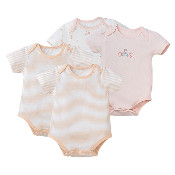 Combo 2 Set 2 body tam giác 6-9M Animo NB522013 (cam-trắng sọc cam) và M522002-17 (hồng)