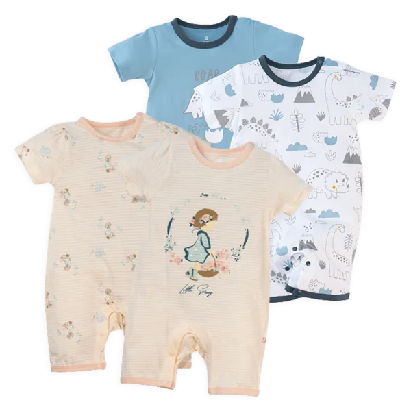 Combo 2 Set 2 body đùi 0-3M Animo NB522016 (xanh-trắng khủng long) và M522004-19 (kem)