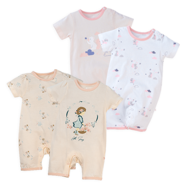 Combo 2 Set 2 body đùi 3-6M Animo NB522015 (hồng-trắng bé gấu) và M522004-19 (kem)