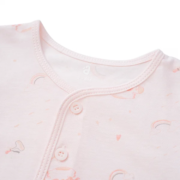 Cặp áo sơ sinh cài giữa tay ngắn Animo KV223018 (NB-12M,Hồng họa tiết_Trắng)