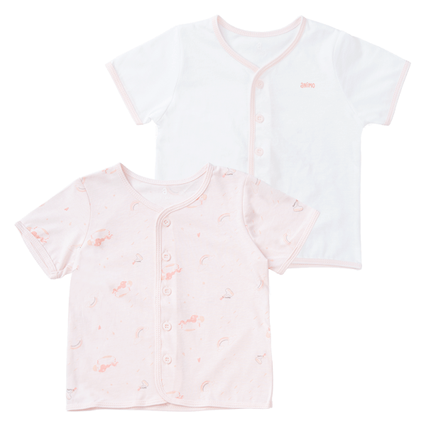 Cặp áo sơ sinh cài giữa tay ngắn Animo KV223018 (NB-12M,Hồng họa tiết_Trắng)