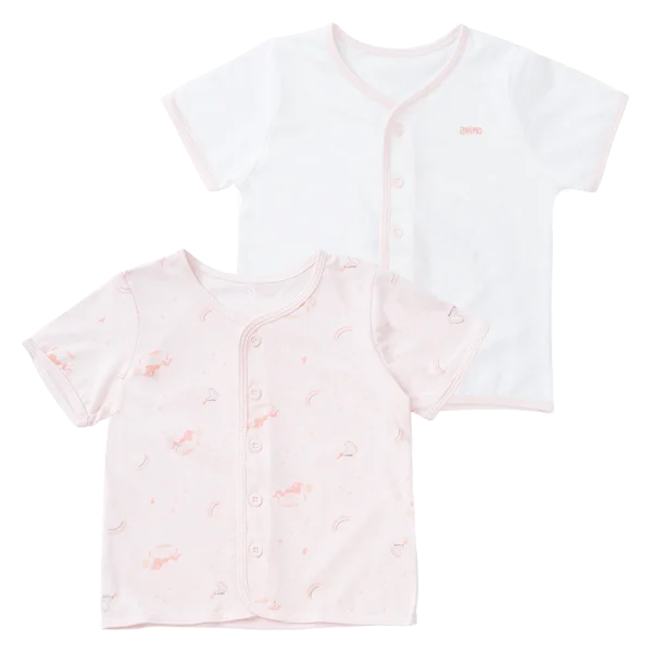 Cặp áo sơ sinh cài giữa tay ngắn Animo KV223018 (NB-12M,Hồng họa tiết_Trắng)