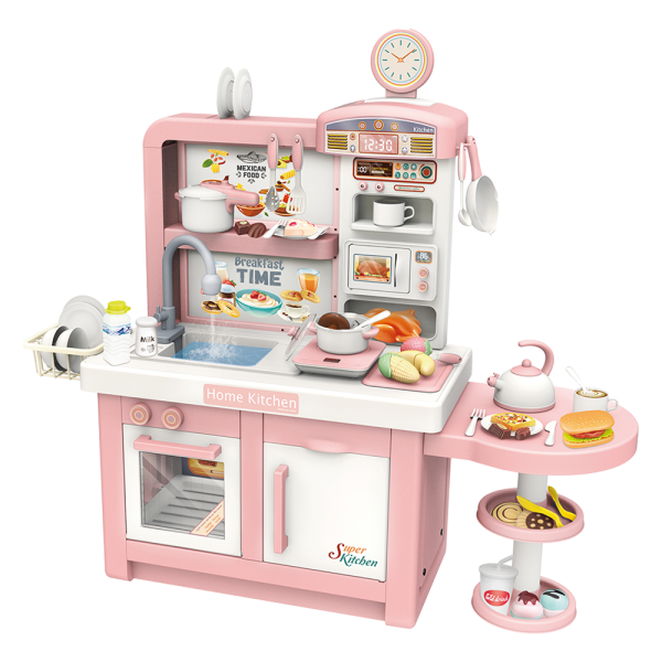 Bộ đồ chơi nhà bếp cao cấp giả định sinh động đầy đủ dụng cụ kèm bàn ăn 46pcs HW21102747_C2307 (Hồng)