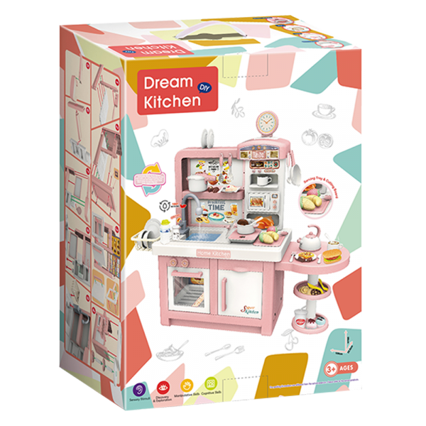 Bộ đồ chơi nhà bếp cao cấp giả định sinh động đầy đủ dụng cụ kèm bàn ăn 46pcs HW21102747_C2307 (Hồng)