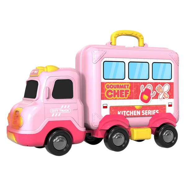 Đồ chơi xe chạy trớn biến hình nhà bếp có nhạc đèn 17pcs HW23039093_C2307 (Hồng)