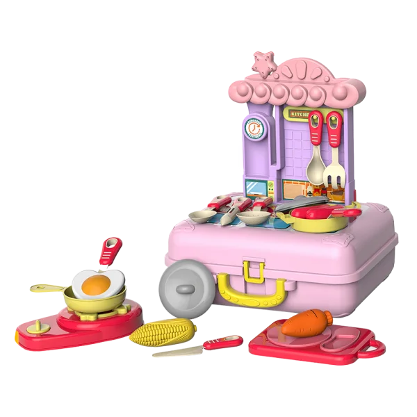 Đồ chơi xe chạy trớn biến hình nhà bếp có nhạc đèn 17pcs HW23039093_C2307 (Hồng)
