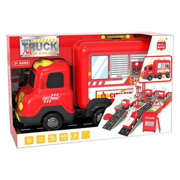 Đồ chơi xe chạy trớn biến hình bãi đậu xe có nhạc đèn 17pcs HW23037633_C2307 (Đỏ)