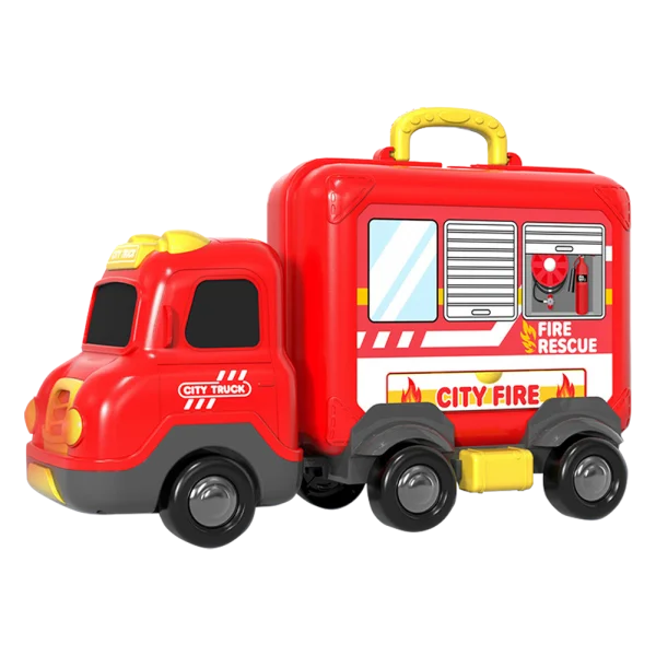 Đồ chơi xe chạy trớn biến hình bãi đậu xe có nhạc đèn 17pcs HW23037633_C2307 (Đỏ)