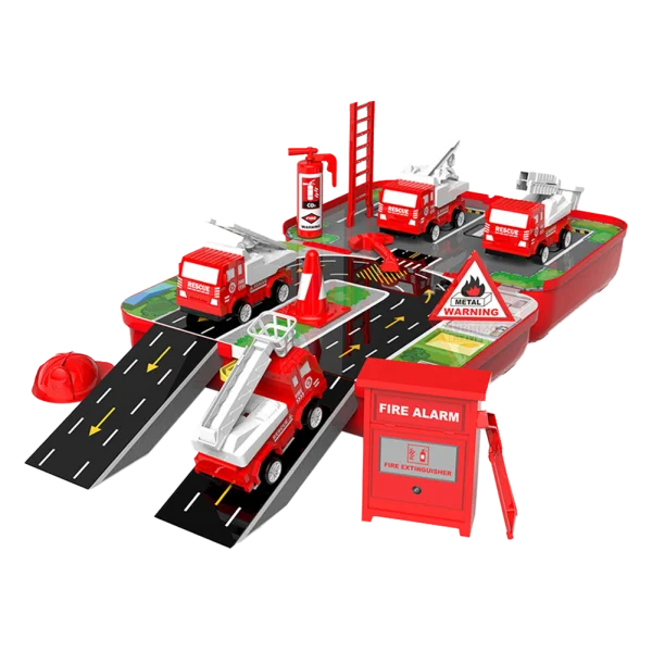 Đồ chơi xe chạy trớn biến hình bãi đậu xe có nhạc đèn 17pcs HW23037633_C2307 (Đỏ)