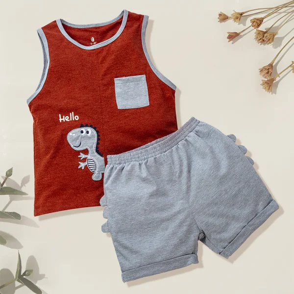 Bộ bé trai ngắn, bst khủng long Animo HN522037 (6M-3Y,Đỏ)