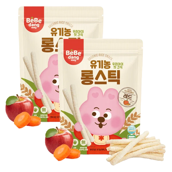 Combo 2 Bánh Gạo Lứt Hữu Cơ Bebedang Hình Que Dài Vị Táo & Cà Rốt