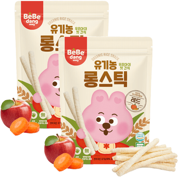 Combo 2 Bánh Gạo Lứt Hữu Cơ Bebedang Hình Que Dài Vị Táo & Cà Rốt