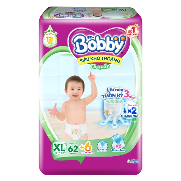 Bỉm tã quần Bobby size XL 62 miếng (12-17kg) (giao bao bì ngẫu nhiên)