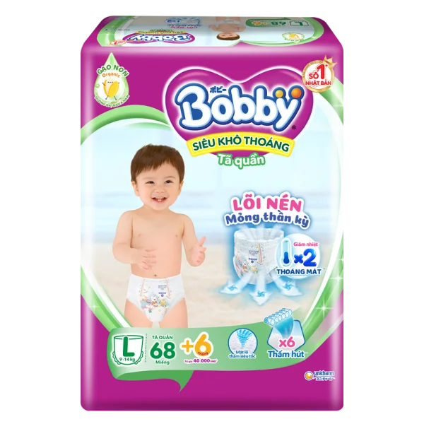 Combo 3 gói Bỉm tã quần Bobby size L 68 miếng (9-13kg)