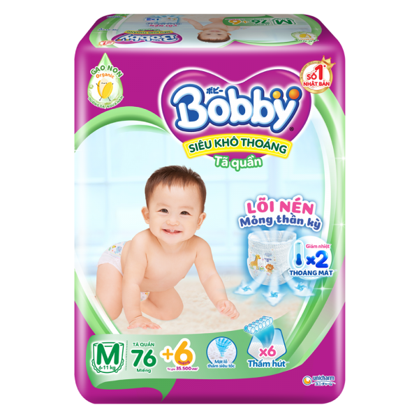 Combo 2 gói Bỉm tã quần Bobby size M 76 miếng (6-10kg)