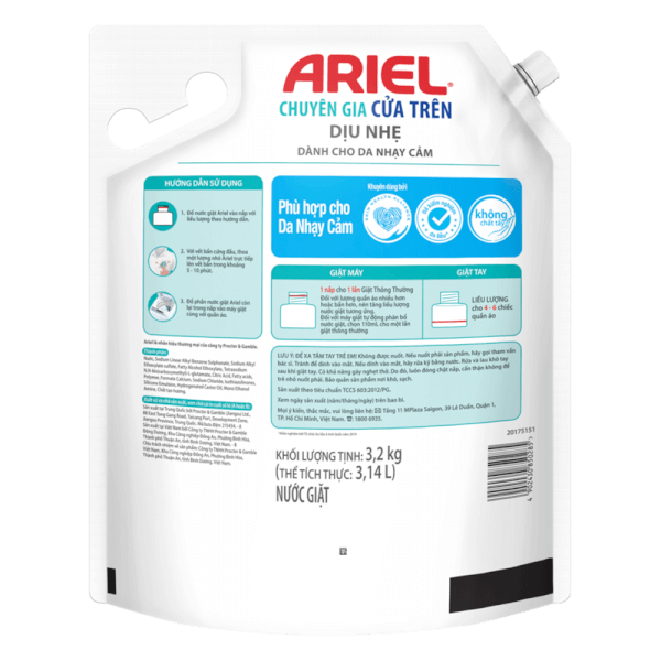 Nước giặt Ariel Matic dịu nhẹ túi 3.2kg