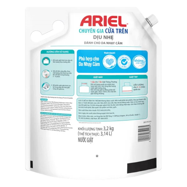 Nước giặt Ariel Matic dịu nhẹ túi 3.2kg