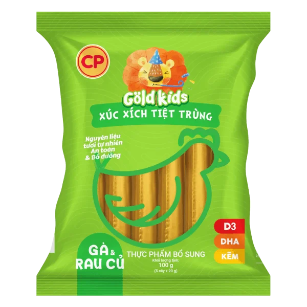 Combo 3 Xúc Xích Tiệt Trùng Goldkids Gà & Rau Củ