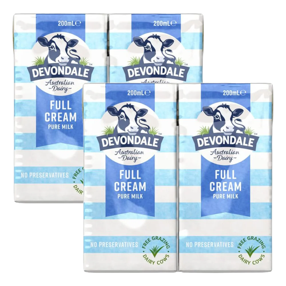 Combo 2 Sữa tươi nguyên chất tiệt trùng DEVONDALE MILK (DEVONDALE FULL CREAM MILK) 200ml - Lốc 6 hộp