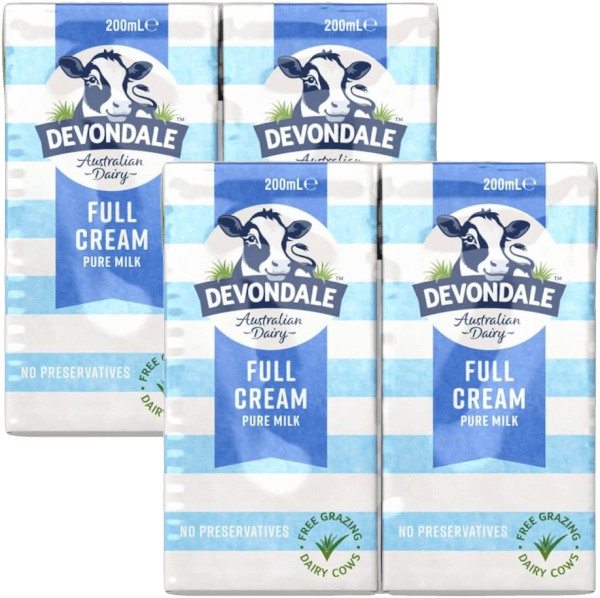 Combo 2 Sữa tươi nguyên chất tiệt trùng DEVONDALE MILK (DEVONDALE FULL CREAM MILK) 200ml - Lốc 6 hộp