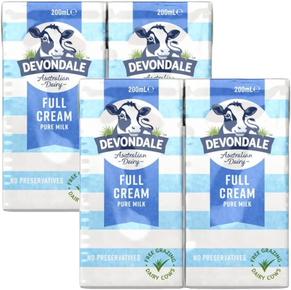 Combo 2 Sữa tươi nguyên chất tiệt trùng DEVONDALE MILK (DEVONDALE FULL CREAM MILK) 200ml - Lốc 6 hộp