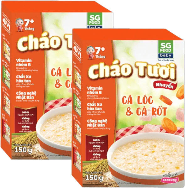 Combo 2 Cháo tươi trẻ em SG Food vị Cá lóc & Cà rốt (150g)